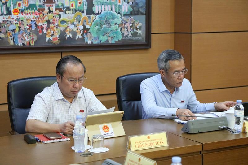 Trưởng Đoàn ĐBQH tỉnh Thanh Hóa Lê Đức Thái và Phó Bí thư Tỉnh ủy, Trưởng Đoàn ĐBQH tỉnh Gia Lai Châu Ngọc Tuấn tại thảo luận tổ. Ảnh: An Nhiên